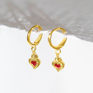 Mini Sacred Heart Earrings - Gold